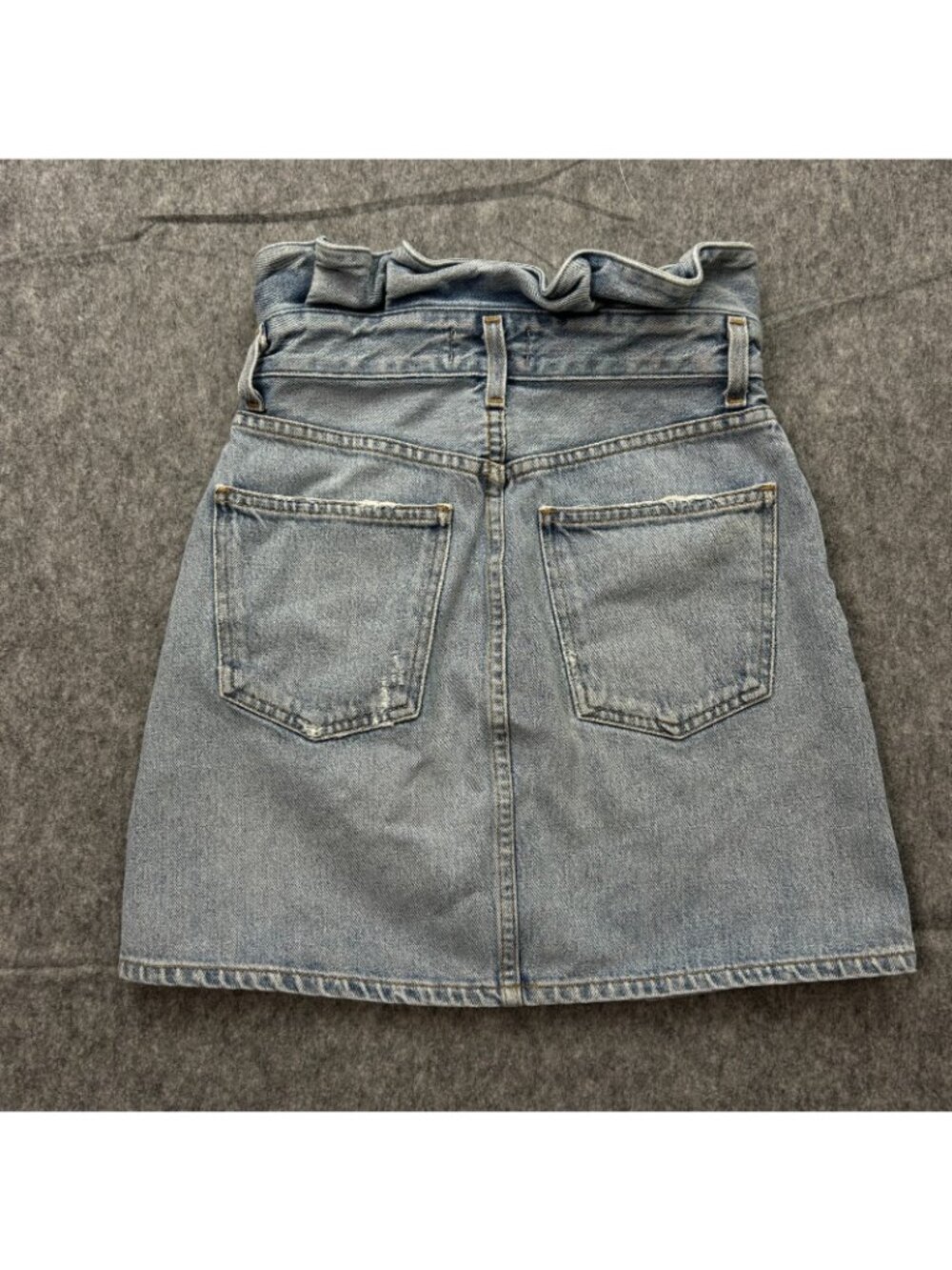 Agolde Lettuce Waistband Mini Skirt Women's Size 24 Medium Wash Denim - Picture 2 of 8